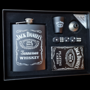 Jack Daniel's set - pljoska, čašica, igrače karte i kockice